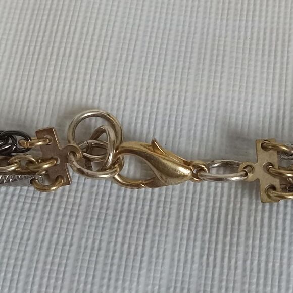 Triple Strand Long Length Gold & Silver Toned Layered Chain Statement Necklace - Picture 8 of 9